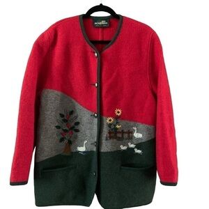Vintage Sigi Scheiber Embroidered Wool Button Front Cardigan/Jacket